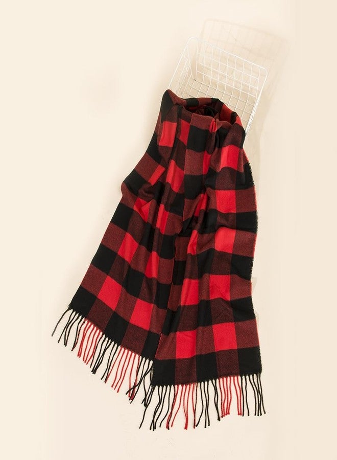 Vikodah Mens Womens Winter Warm Scarf Classic British Black Red Christmas Plaid Soft Cashmere Feel Tassle Long Shawl - Image 2